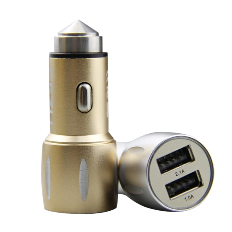 SEZU Vertical Stripes Texture Aviation Aluminium 1A + 2.1A Dual USB Car Charger with Safety Hammer