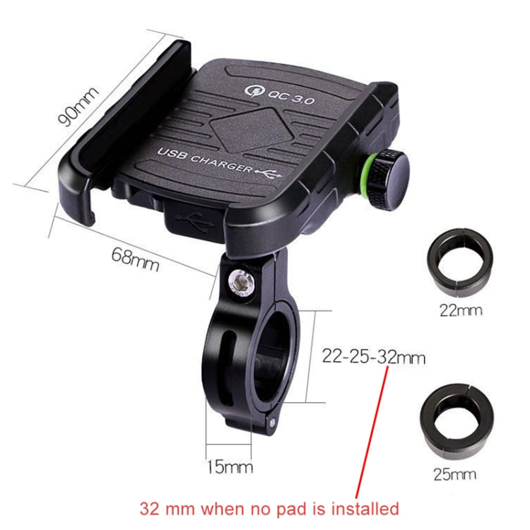 Motorcycles / Bicycle USB Charger QC 3.0 Fast Charging Phone Bracket, Suitable for 6-9cm Device