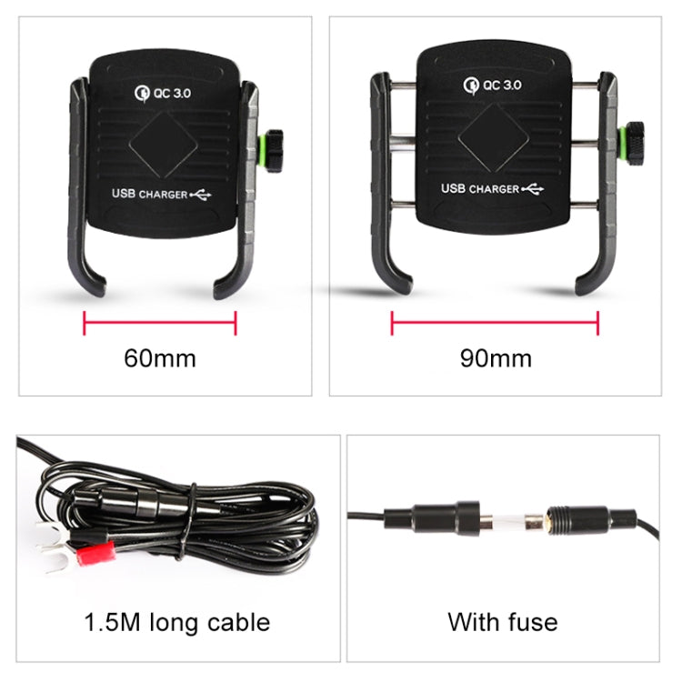 Motorcycles / Bicycle USB Charger QC 3.0 Fast Charging Phone Bracket, Suitable for 6-9cm Device