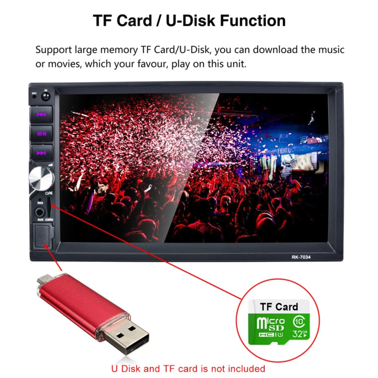 7034 HD 2 Din 7 inch Car Radio Receiver MP5 Player, Support FM & AM & Bluetooth & TF Card