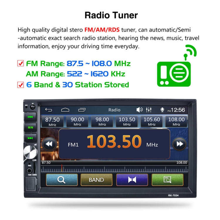 7034 HD 2 Din 7 inch Car Radio Receiver MP5 Player, Support FM & AM & Bluetooth & TF Card