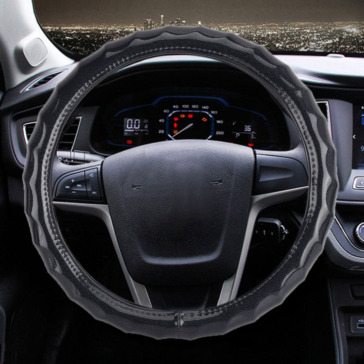 Universal Car Wave Texture Plating Leather Steering Wheel Cover, Diameter: 38cm