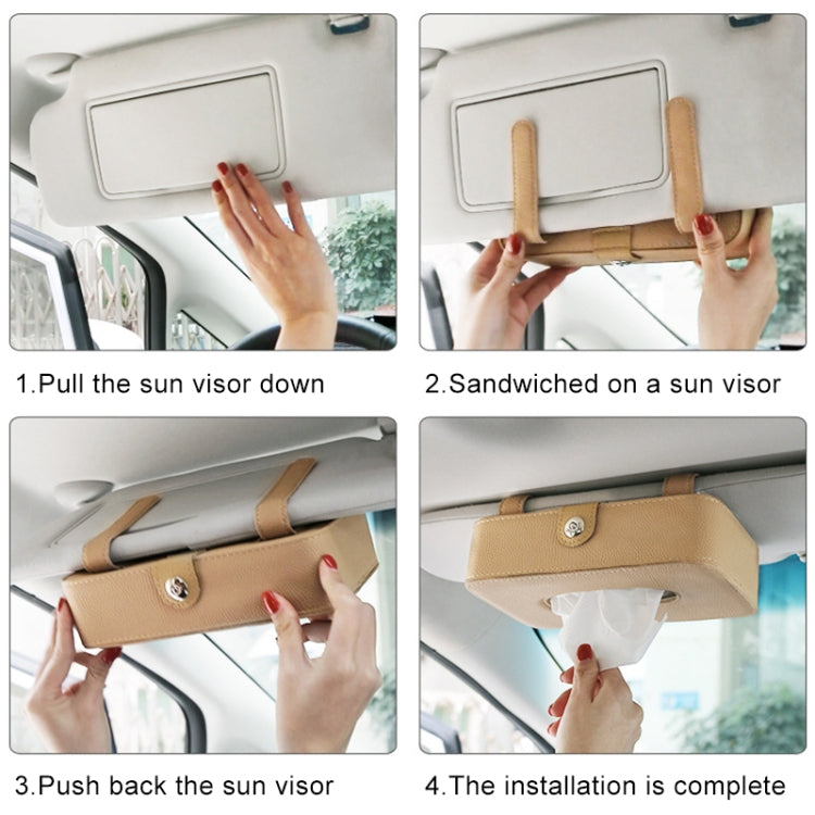 DERANFU Lichee Texture Multi-function Car Hang Type Towel Box with Card Holder