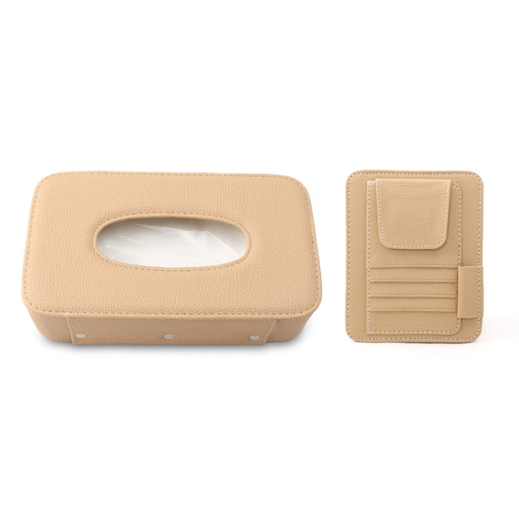 DERANFU Lichee Texture Multi-function Car Hang Type Towel Box with Card Holder