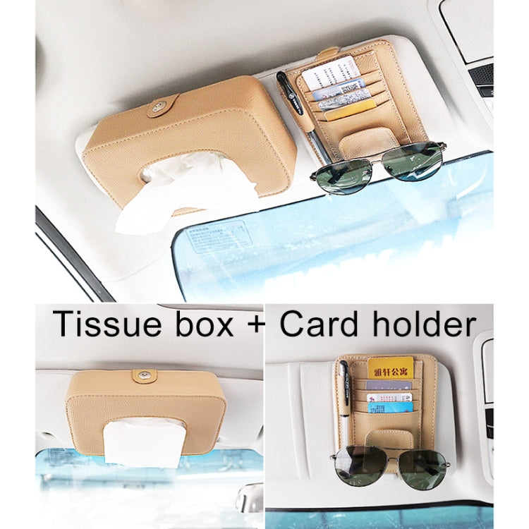 DERANFU Lichee Texture Multi-function Car Hang Type Towel Box with Card Holder