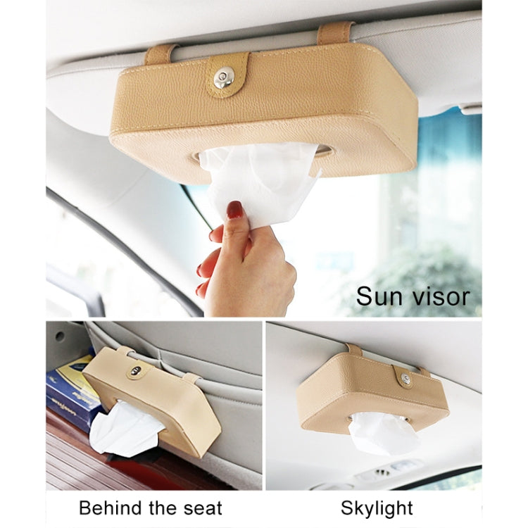 DERANFU Lichee Texture Multi-function Car Hang Type Towel Box with Card Holder