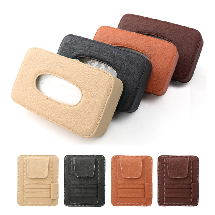 DERANFU Lichee Texture Multi-function Car Hang Type Towel Box with Card Holder
