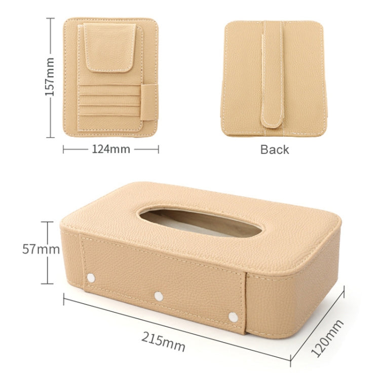DERANFU Lichee Texture Multi-function Car Hang Type Towel Box with Card Holder