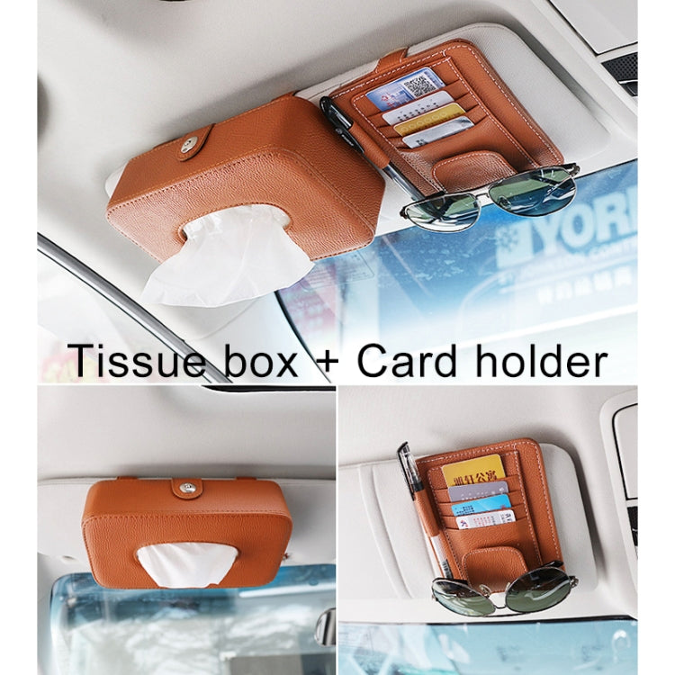DERANFU Lichee Texture Multi-function Car Hang Type Towel Box with Card Holder