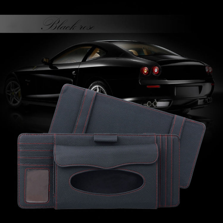 DERANFU 3 In 1 Lichee Texture Multi-function Car Hang Type Leather Towel Box with Card Slot & CD Slot