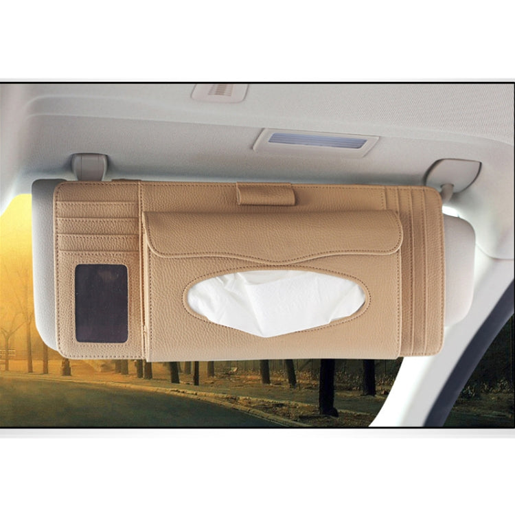 DERANFU 3 In 1 Lichee Texture Multi-function Car Hang Type Leather Towel Box with Card Slot & CD Slot