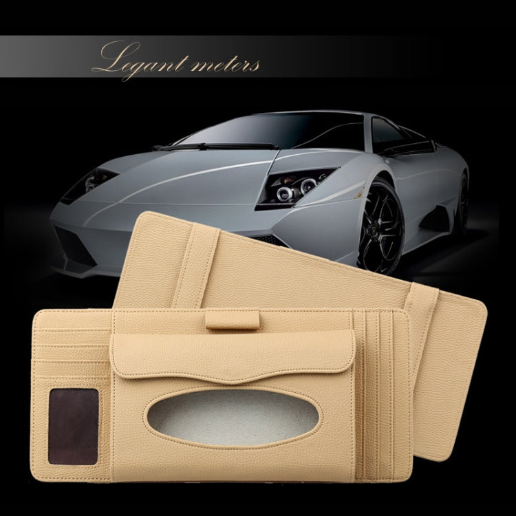 DERANFU 3 In 1 Lichee Texture Multi-function Car Hang Type Leather Towel Box with Card Slot & CD Slot