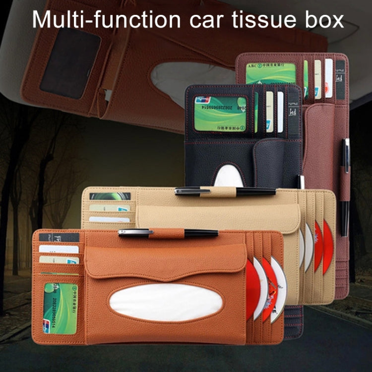 DERANFU 3 In 1 Lichee Texture Multi-function Car Hang Type Leather Towel Box with Card Slot & CD Slot