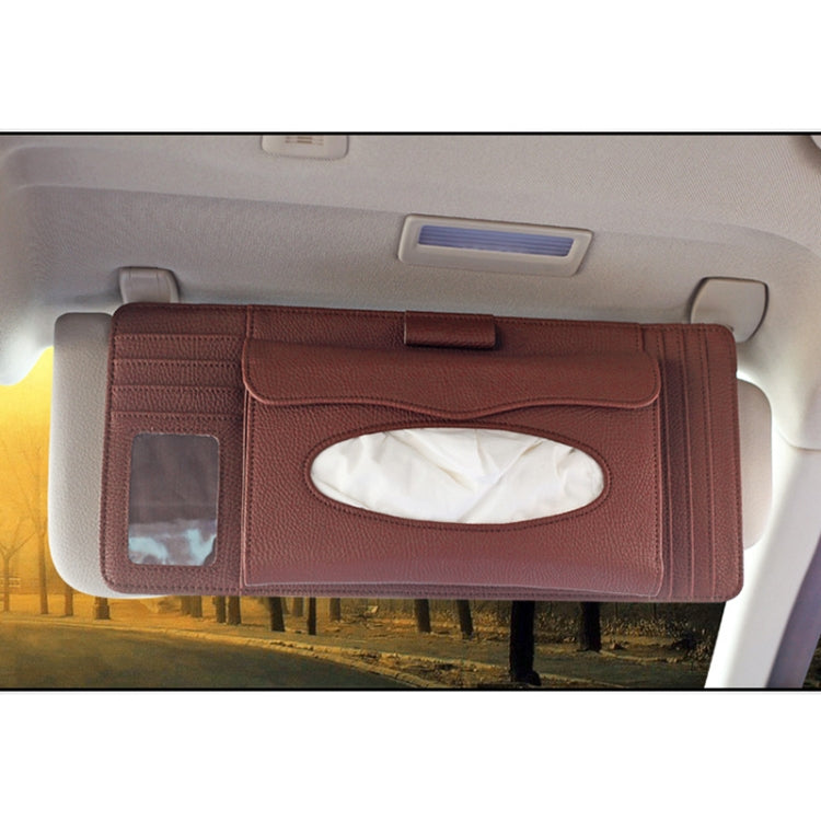 DERANFU 3 In 1 Lichee Texture Multi-function Car Hang Type Leather Towel Box with Card Slot & CD Slot