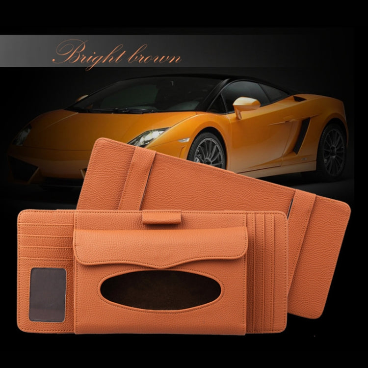 DERANFU 3 In 1 Lichee Texture Multi-function Car Hang Type Leather Towel Box with Card Slot & CD Slot