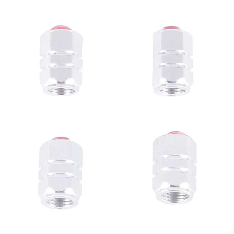 4PCS Metal Plated Hexagon Shape Universal Tire Valve Stem Cap With Pink Diamond(Pink)