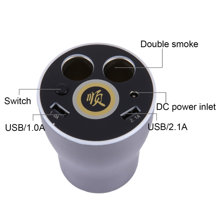 CE & RoHS & FCC Certificated Double Car Cigarette Lighter + 3.1A Dual USB Port Quick Charge Cup Shaped Car Charger for 12-24V Cars & Pickups & SUV & Smartphones & Tablets & PSP & PDA & GPS & MP3 & MP4 and other USB-charged Devices