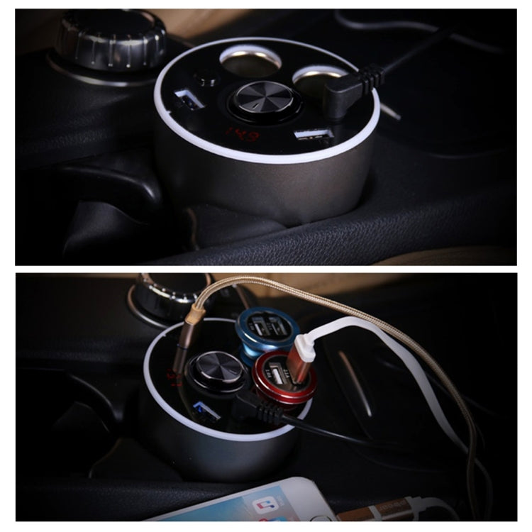 Double Car Cigarette Lighter + 3.1A Dual USB Port Quick Charge Cup Shaped Bluetooth Car Charger for 12-24V Cars & Pickups & SUV & Smartphones & Tablets & PSP & PDA & GPS & MP3 & MP4 and other USB-charged Devices
