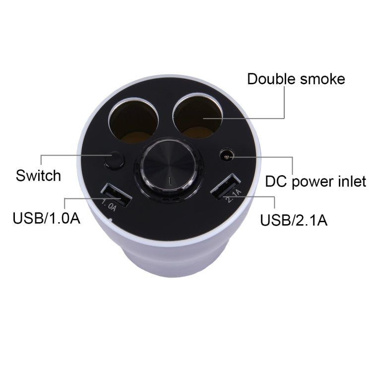 Double Car Cigarette Lighter + 3.1A Dual USB Port Quick Charge Cup Shaped Bluetooth Car Charger for 12-24V Cars & Pickups & SUV & Smartphones & Tablets & PSP & PDA & GPS & MP3 & MP4 and other USB-charged Devices