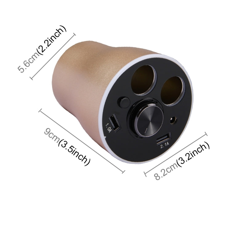 Double Car Cigarette Lighter + 3.1A Dual USB Port Quick Charge Cup Shaped Bluetooth Car Charger for 12-24V Cars & Pickups & SUV & Smartphones & Tablets & PSP & PDA & GPS & MP3 & MP4 and other USB-charged Devices