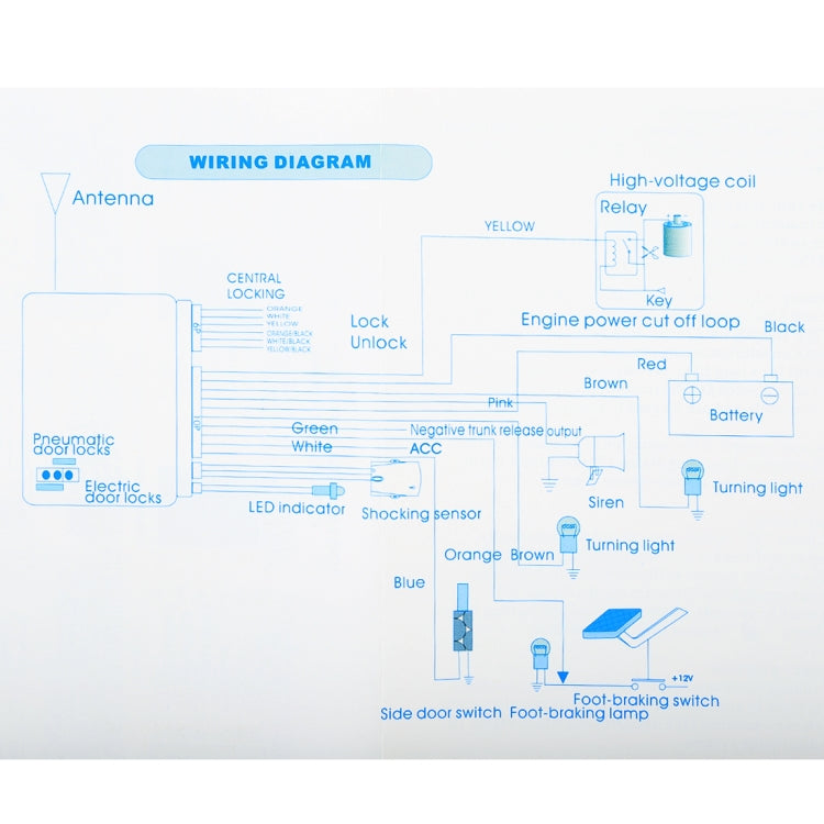 Car Safety Warning Alarm System with Two Remote Controls, DC 12V