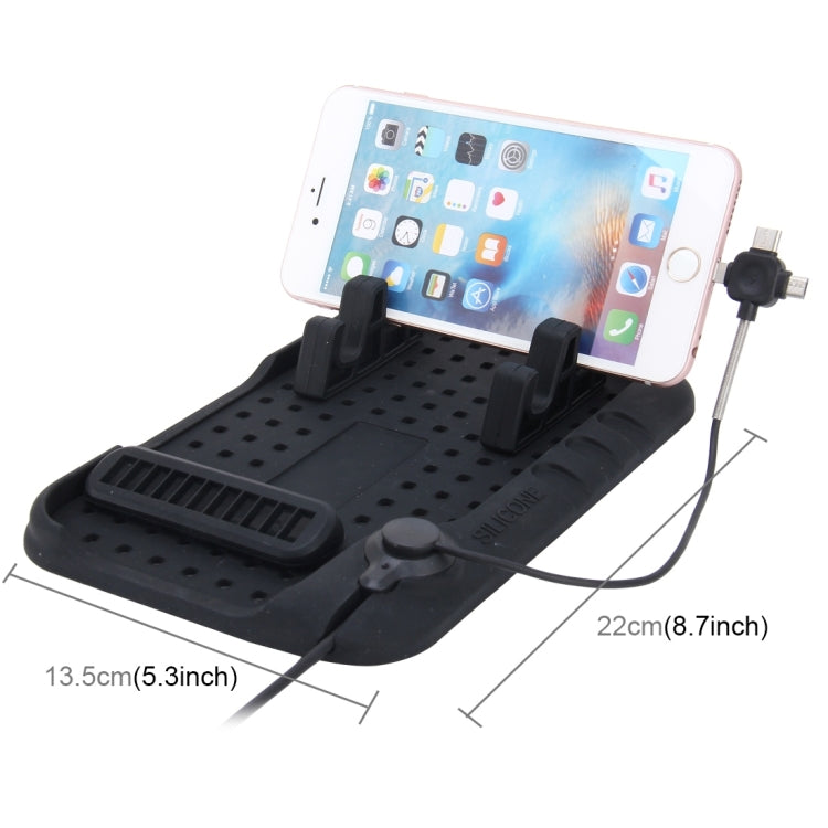 Silicone Pad Dash Mat Cell Phone Car Mount Holder Cradle Dock With 3 in 1 Charging Cable With Magnetic Adsorption Stande, For iPhone, Galaxy, Huawei, Xiaomi, Sony, LG, HTC, Google and other Smartphones