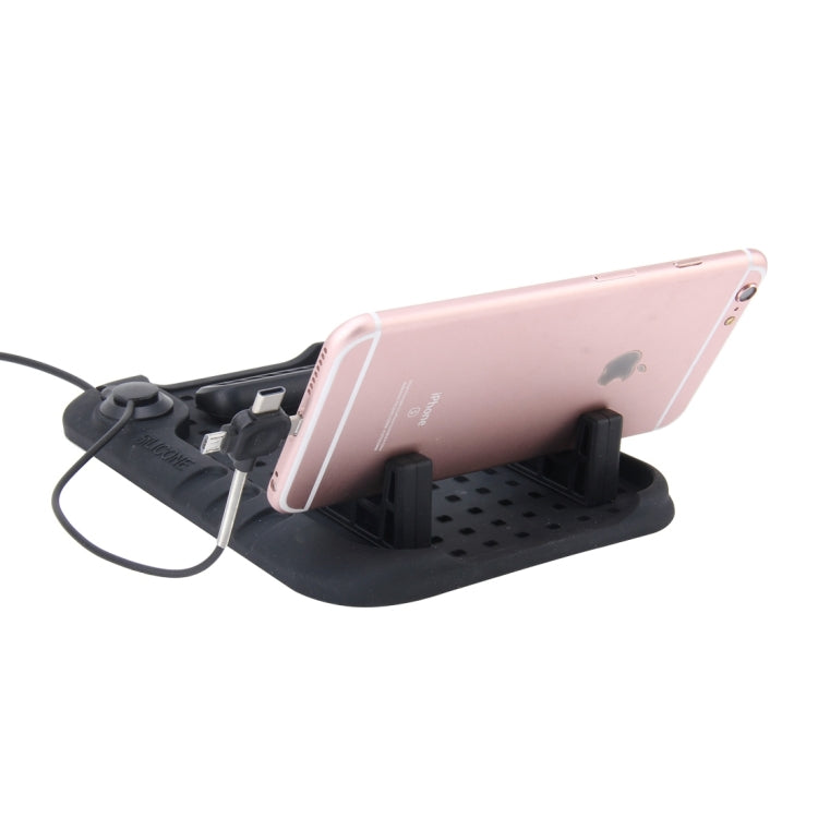 Silicone Pad Dash Mat Cell Phone Car Mount Holder Cradle Dock With 3 in 1 Charging Cable With Magnetic Adsorption Stande, For iPhone, Galaxy, Huawei, Xiaomi, Sony, LG, HTC, Google and other Smartphones