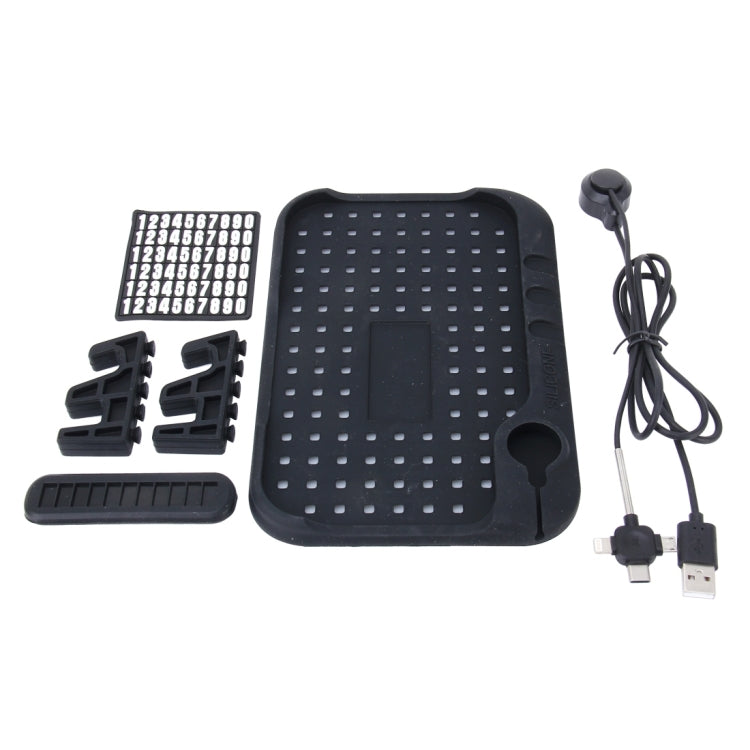 Silicone Pad Dash Mat Cell Phone Car Mount Holder Cradle Dock With 3 in 1 Charging Cable With Magnetic Adsorption Stande, For iPhone, Galaxy, Huawei, Xiaomi, Sony, LG, HTC, Google and other Smartphones