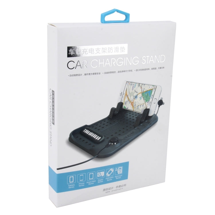 Silicone Pad Dash Mat Cell Phone Car Mount Holder Cradle Dock With 3 in 1 Charging Cable With Magnetic Adsorption Stande, For iPhone, Galaxy, Huawei, Xiaomi, Sony, LG, HTC, Google and other Smartphones