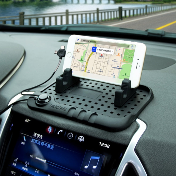 Silicone Pad Dash Mat Cell Phone Car Mount Holder Cradle Dock With 3 in 1 Charging Cable With Magnetic Adsorption Stande, For iPhone, Galaxy, Huawei, Xiaomi, Sony, LG, HTC, Google and other Smartphones