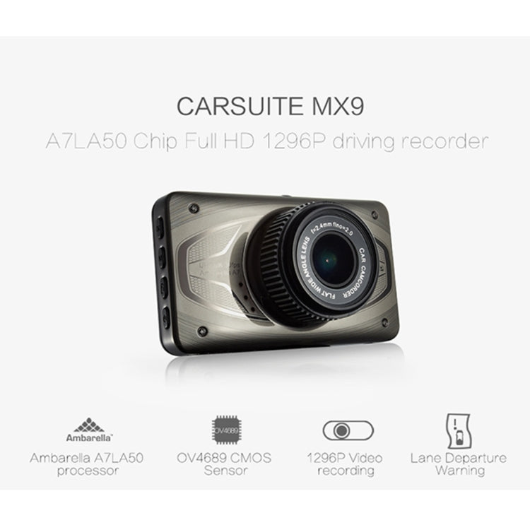 MX9 3 inch TFT Screen Car Recorder Camera 170 Degree Wide Angle Viewing, Support TF Card / ADAS / Motion Detection / Microphone / Speaker / M-JEPG / LED Indicator/G-Sensor