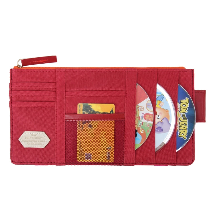 Multi-functional Auto Car Sun Visor Sunglass Holder Card CD Storage Holder Inner Pouch Bag(Red)