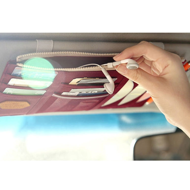 Multi-functional Auto Car Sun Visor Sunglass Holder Card CD Storage Holder Inner Pouch Bag(Red)