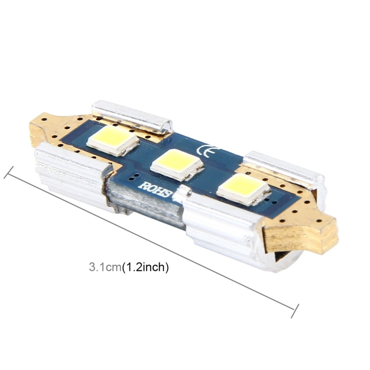 2 PCS 3W 200 LM 6000K 31MM Bicuspid Port Car Dome Lamp LED Reading Light with 3 SMD-2835 LED Lamps, DC 12V(White Light)