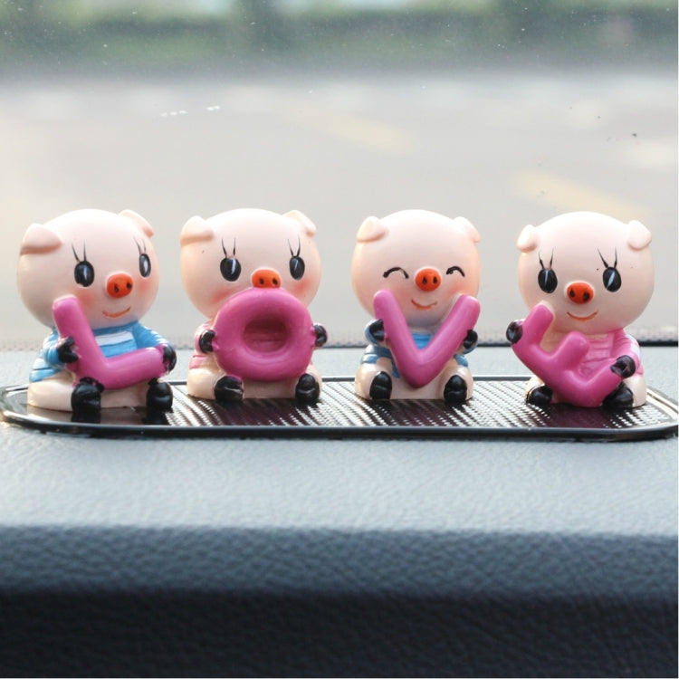 4 PCS Car Stone Lovely Pig Decorative Statues