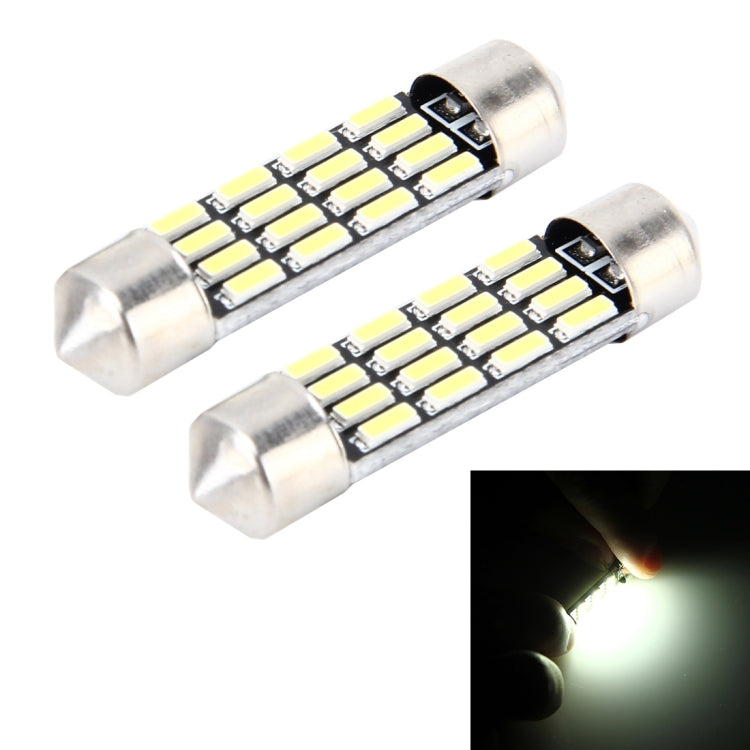 2 PCS 2W 100 LM 6000K 39MM Bicuspid Port Car Dome Lamp LED Reading Light with 16 SMD-4014 LED Lamps, DC 12V(White Light)