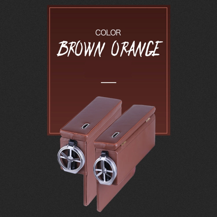 2 PCS FD-C108 Car Auto Wrapping Leather Seat Side Carrying Organizer Storage Box with Metal Drink Holder and Coin Hole