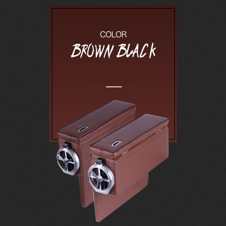 2 PCS FD-C108 Car Auto Wrapping Leather Seat Side Carrying Organizer Storage Box with Metal Drink Holder and Coin Hole