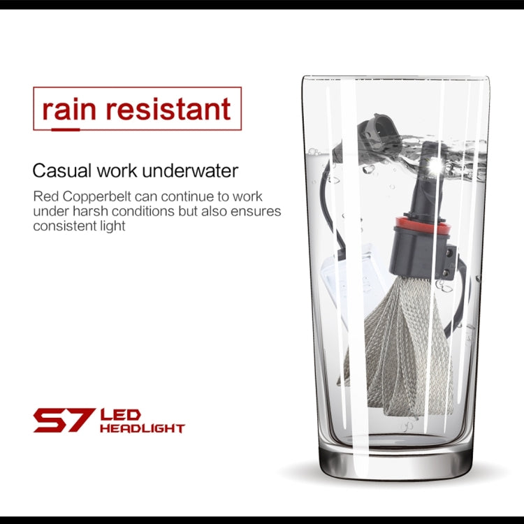 2 PCS S7 H8/H11 40W 3200 LM 6000K IP68 Car Headlight with 2 COB Lamps and Heat Dissipation Cable, DC 9-30V(White Light)