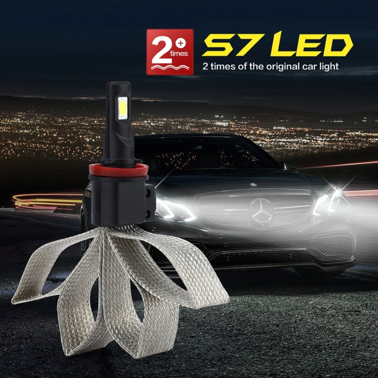 2 PCS S7 H8/H11 40W 3200 LM 6000K IP68 Car Headlight with 2 COB Lamps and Heat Dissipation Cable, DC 9-30V(White Light)