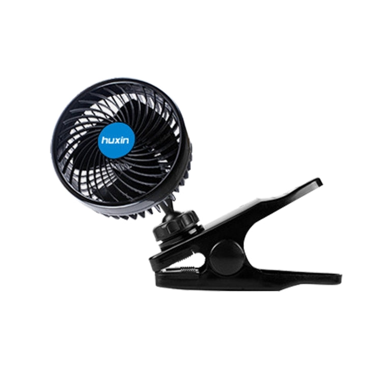 HUXIN HX-T601E 4W 4.5inch 360 Degree Adjustable Rotation Clip One Head Low Noise Mini Electric Car Fan with Roller Switch, DC12V