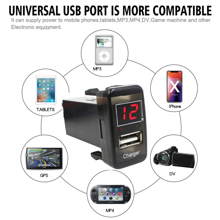 Car DC12V 2.1A USB Charger + Voltmeter for Toyota VIGO