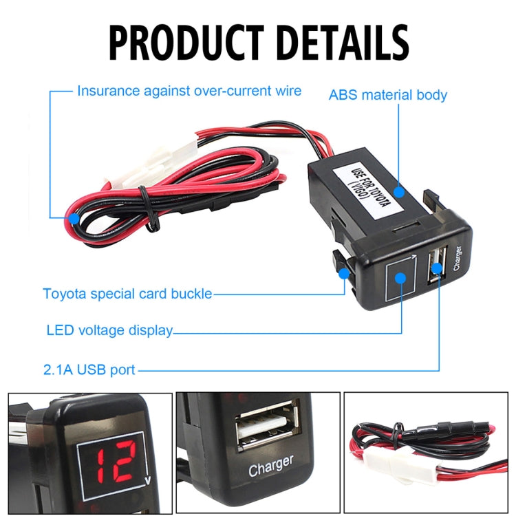 Car DC12V 2.1A USB Charger + Voltmeter for Toyota VIGO