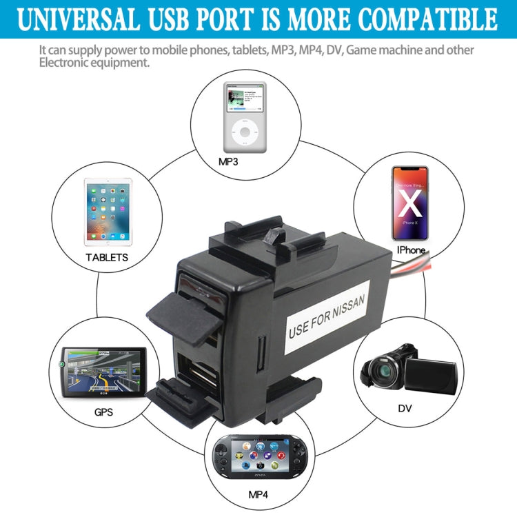 Car DC12V 2.1A Dual USB Port Charger for Nissan