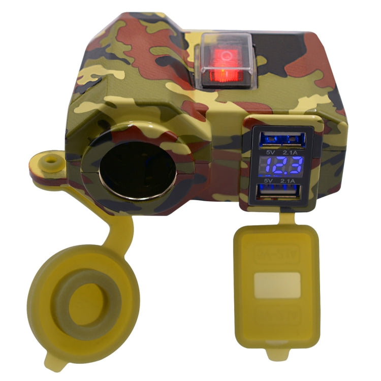 Motorcycle Waterproof DC12 4.2A Dual USB Charger Adapter + Voltmeter + Cigarette Lighter