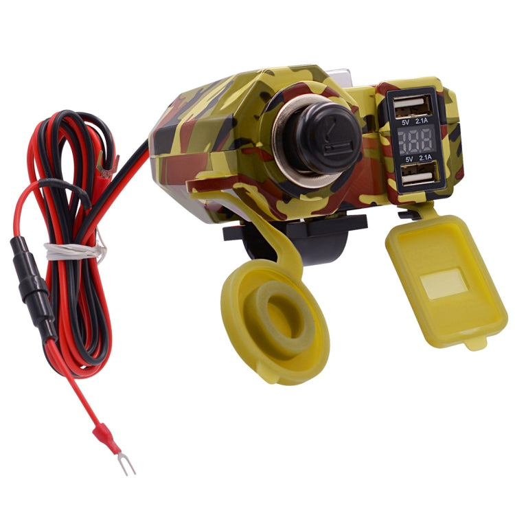 Motorcycle Waterproof DC12 4.2A Dual USB Charger Adapter + Voltmeter + Cigarette Lighter