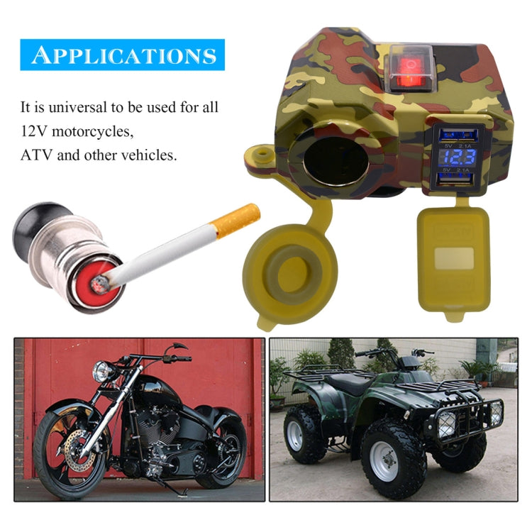 Motorcycle Waterproof DC12 4.2A Dual USB Charger Adapter + Voltmeter + Cigarette Lighter