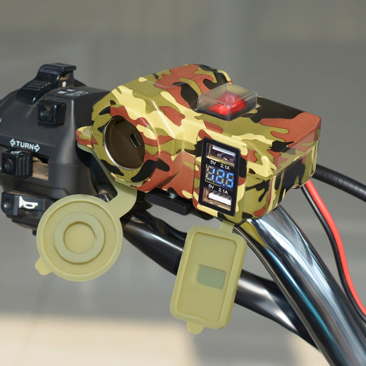Motorcycle Waterproof DC12 4.2A Dual USB Charger Adapter + Voltmeter + Cigarette Lighter