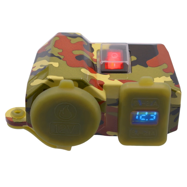 Motorcycle Waterproof DC12 4.2A Dual USB Charger Adapter + Voltmeter + Cigarette Lighter