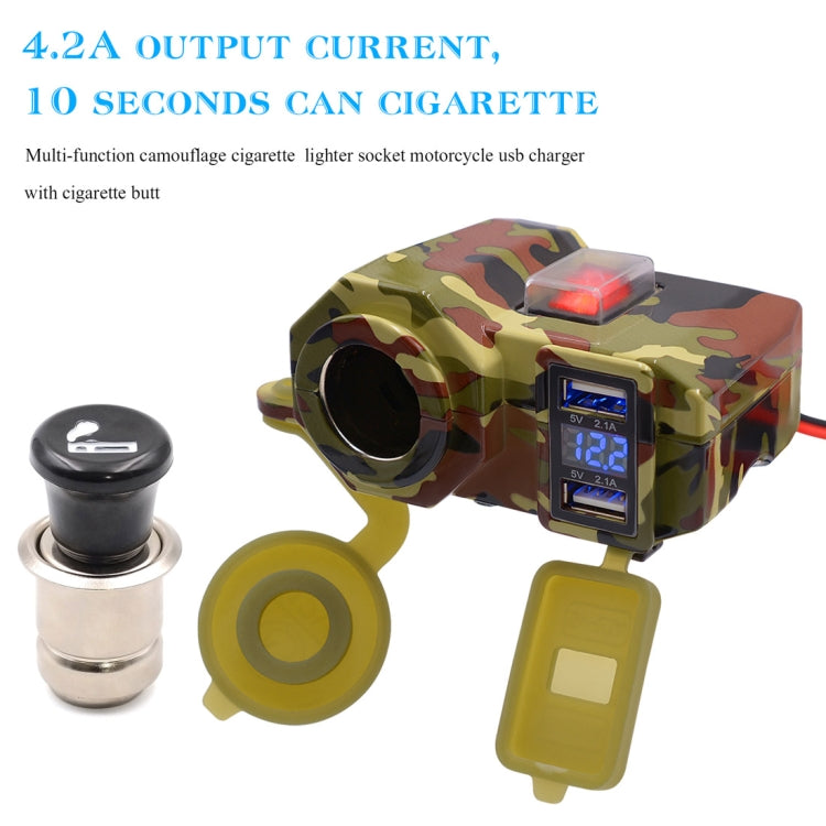 Motorcycle Waterproof DC12 4.2A Dual USB Charger Adapter + Voltmeter + Cigarette Lighter